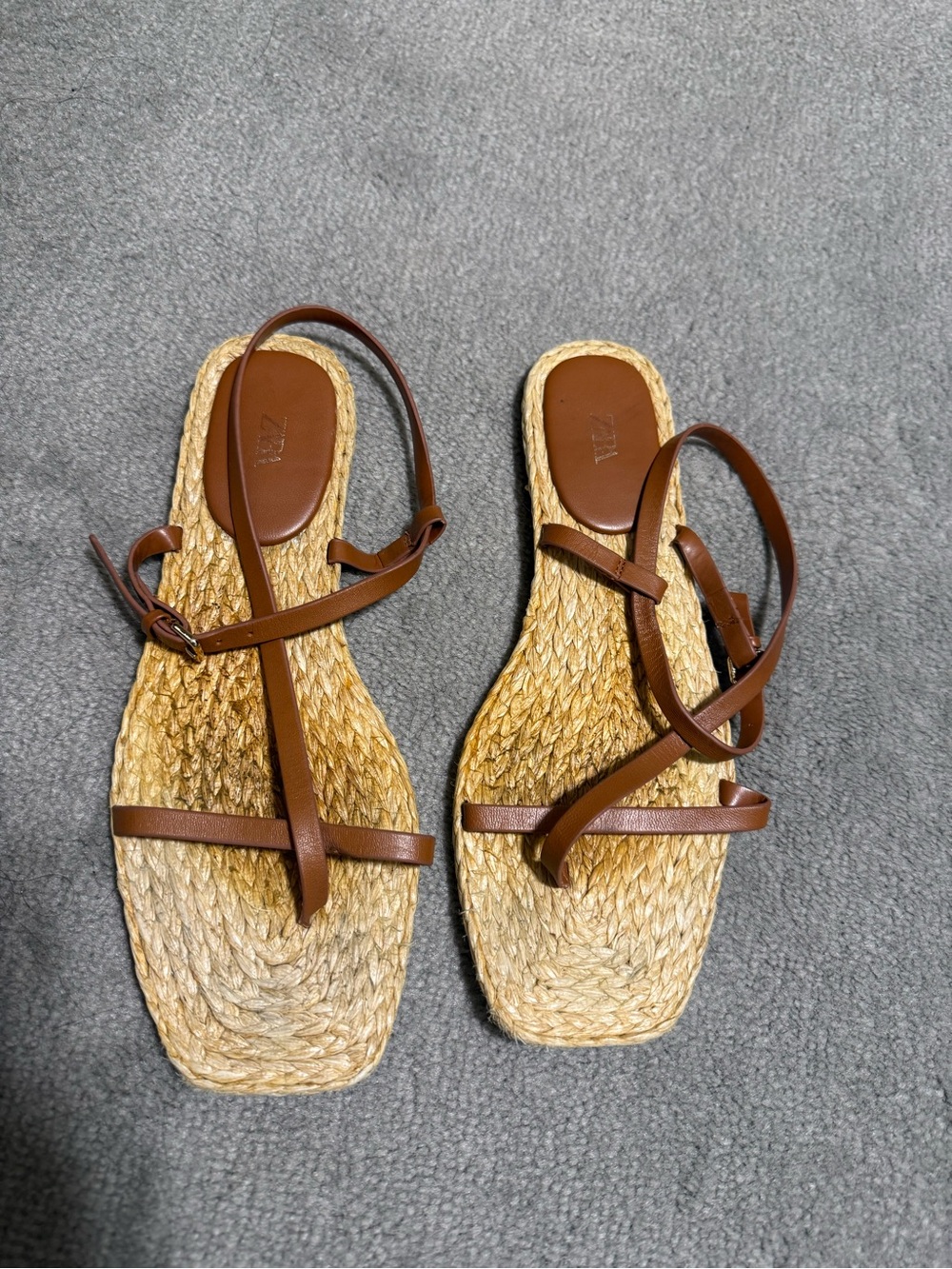 Zara Brown Strappy Braided Espadrille Sandals